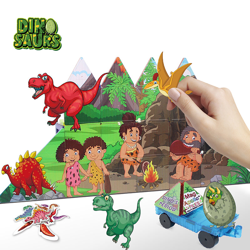 MagApollo Dinosaurs magnetic tiles with paper figures 75pcs