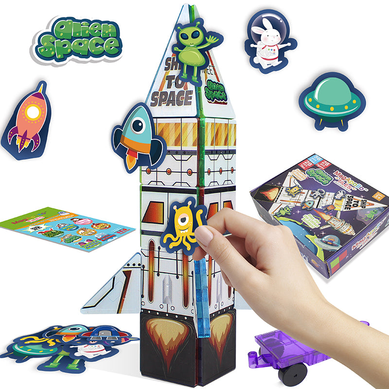 magapollo rocket space alien magnetic tiles with paper figures 56pcs