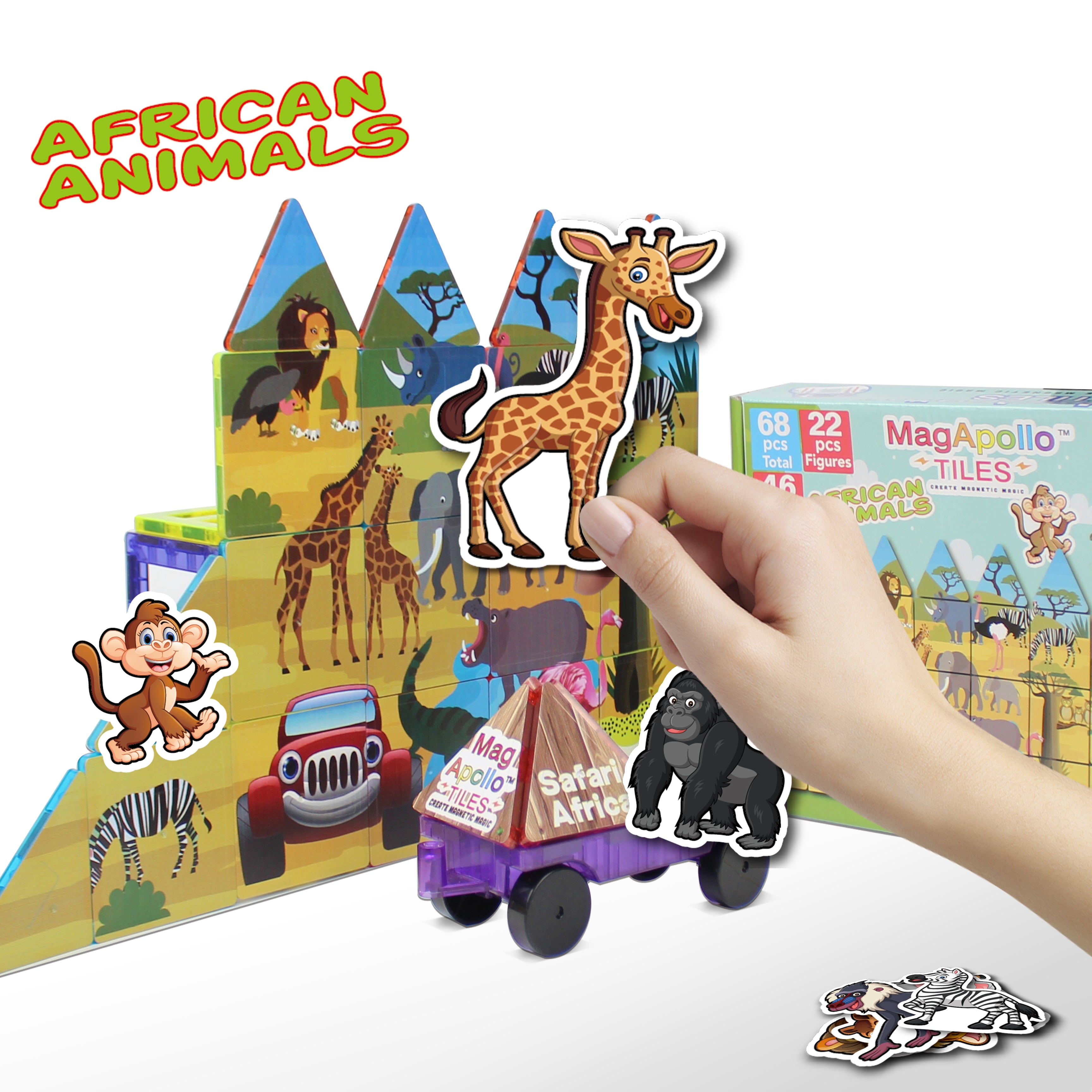 magapollo safari magnetic tiles with paper figures